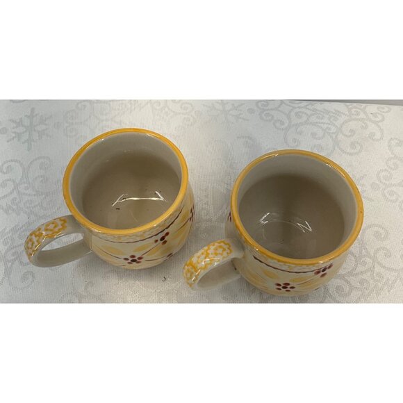 Temptations Old World 12 Oz Mug Set/2 Yellow Floral Design Durable Ceramic - Picture 2 of 7